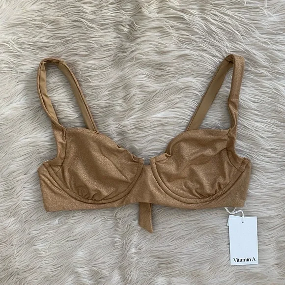 Vitamin A Golden Glow Gold Metallic Demi Bikini Top Underwire Swimsuit - Picture 3 of 12